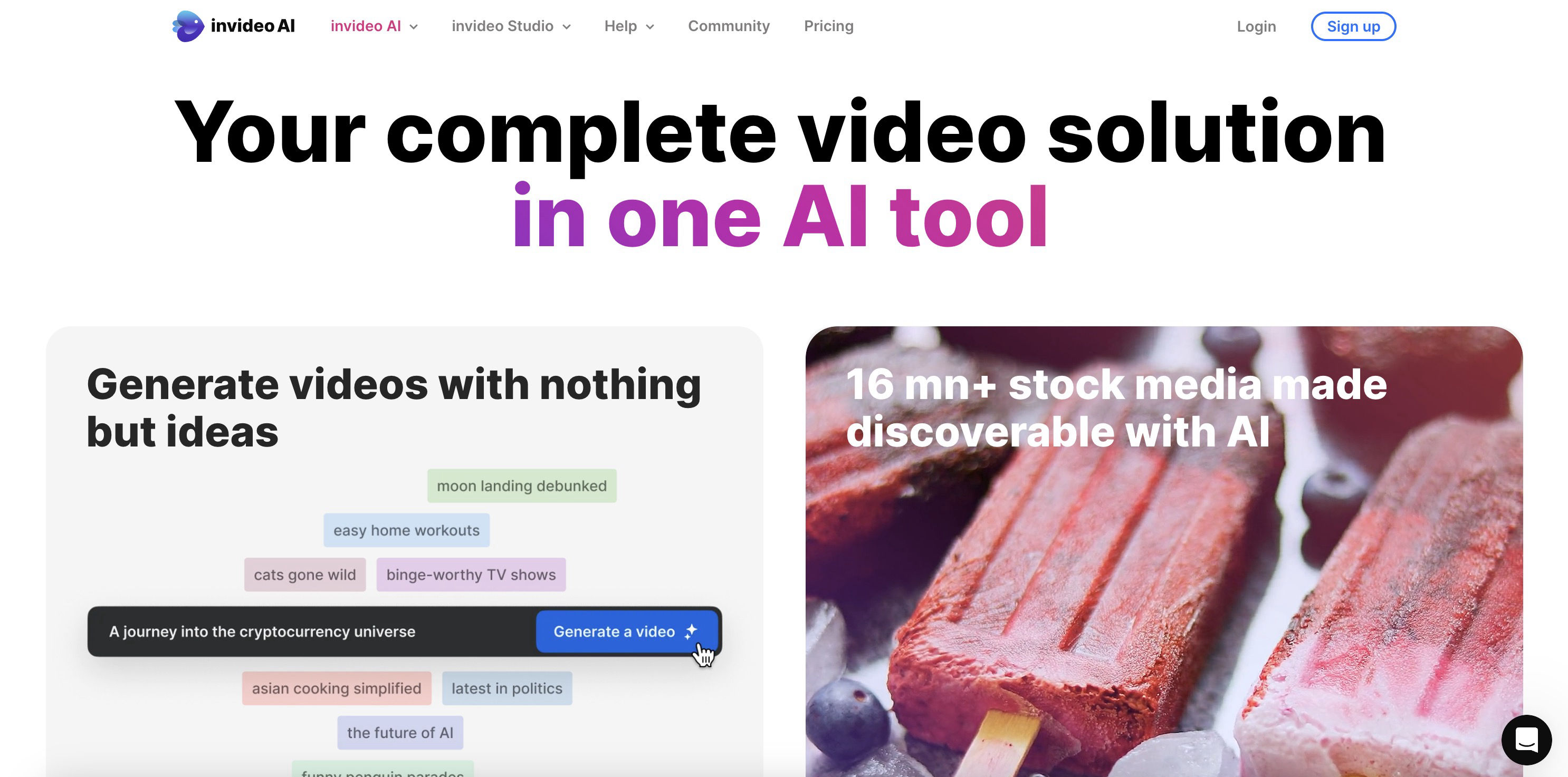 faceless invideo io video solution text to idea